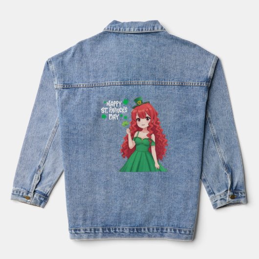 Schattig St. Patrick's Day Iers anime meisje Denim Jacket (Achterkant)