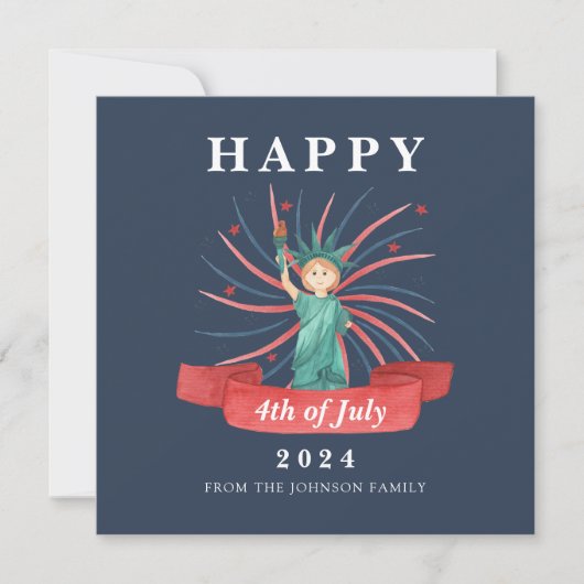 Schattig standbeeld van de vrijheid 4 juli feestdagenkaart (Voorkant)