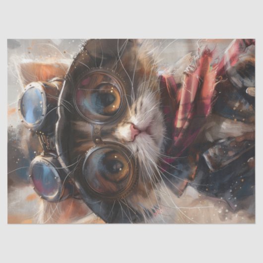 Schattig Steampunk Kitten met Bril Decoupage Tissuepapier (Voorkant)