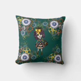 Schattig Steampunk Meisje Pinky Kawaii Chibi door  Kussen