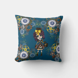 Schattig Steampunk Meisje Pinky Kawaii Chibi door  Kussen