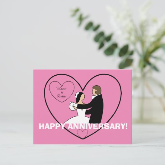 Schattig Stel Dansend in Hart GELUKKIGE TROUWDAG Briefkaart (Staand voorkant)