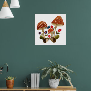 Schattig Stel Egels en Paddenstoelen Poster
