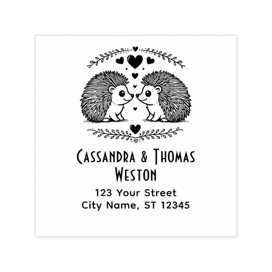 Schattig Stel Egels Verliefd Naam Retouradres Zelfinktende Stempel (Design)