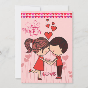 Schattig Stel Liefde Gelukkige Valentijnskaart Feestdagenkaart