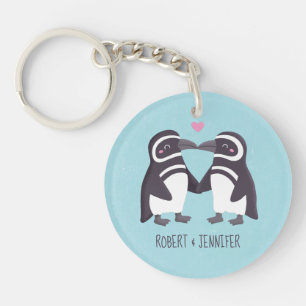 Schattig Stel Pinguïns Zoenen Verliefd Sleutelhanger