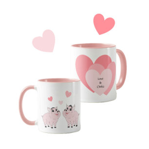Schattig stel roze biggetjes mok