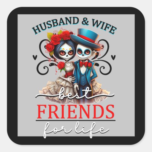 Schattig Stel Suiker Schedel Vierkante Sticker (Voorkant)