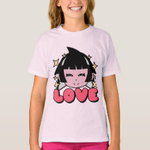 Schattig Sterrenoog Meisje in Roze - LOVE T-shirt