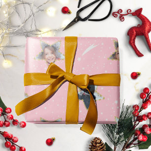 Schattig Sterrenpatroon Uw Eigen Foto Kerstmis Cadeaupapier