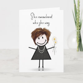 Schattig stick figuur meisje denken aan je kaart