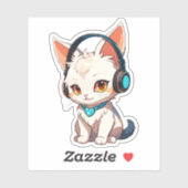 Schattig Stijlvol Kittie met Hoofdtelefoon Sticker (Vel)