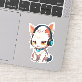 Schattig Stijlvol Kittie met Hoofdtelefoon Sticker