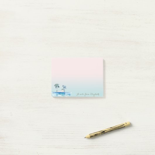 Schattig stijlvol tropisch, palmen, oceaan post-it® notes (Op bureau)