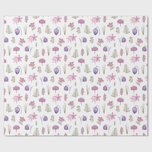 Schattig Stijlvolle Waterverf Roze Paarse Bloemen  Cadeaupapier (Vlak)