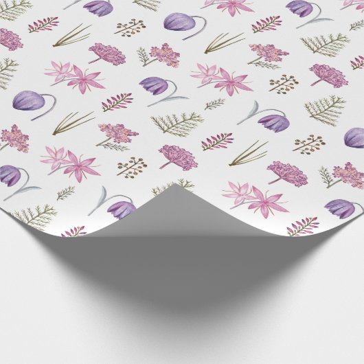 Schattig Stijlvolle Waterverf Roze Paarse Bloemen  Cadeaupapier (Hoek)