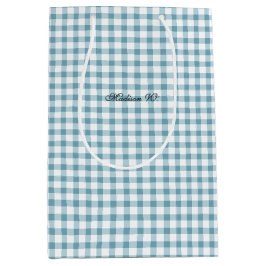 Schattig Stof Blauw Gingham Patroon Medium Cadeauzakje