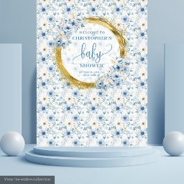 Schattig Stoffig Blauw Goud Baby shower Tapijt Wandkleed