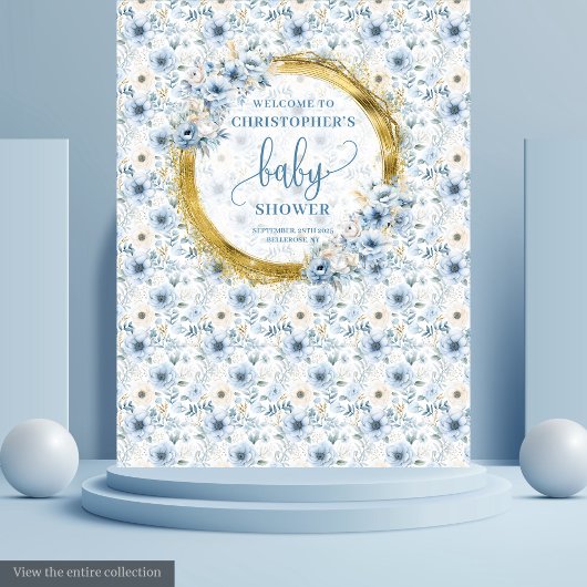 Schattig Stoffig Blauw Goud Baby shower Tapijt Wandkleed