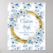 Schattig stoffig blauw waterverf bloemen goud op m poster (Voorkant)