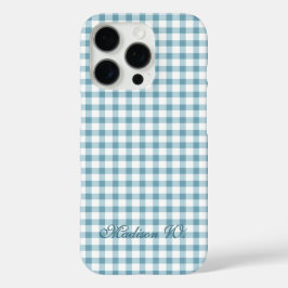 Schattig stoffig blauwe Gingham-patroon iPhone 16 Pro Hoesje