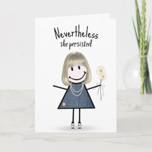 Schattig Stokpoppetje in Denim Jurk Inspiratie Kaart