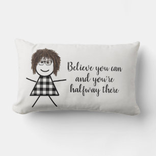 Schattig Stokpoppetje met Haar en Citaat Kussen