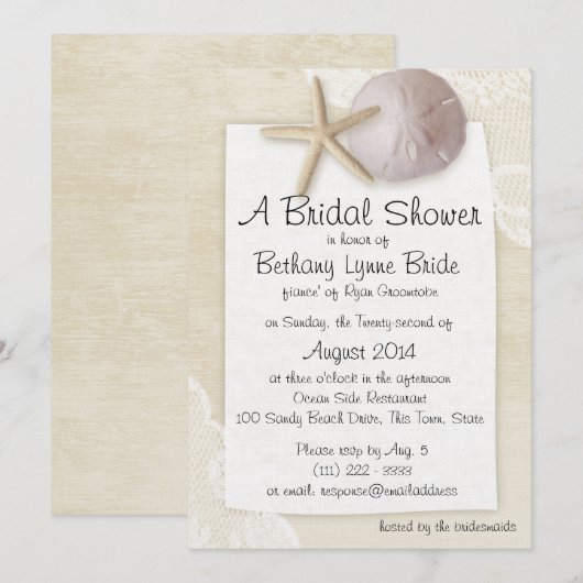 Schattig strand en witte kant bruids douches kaart (Voorkant / Achterkant)