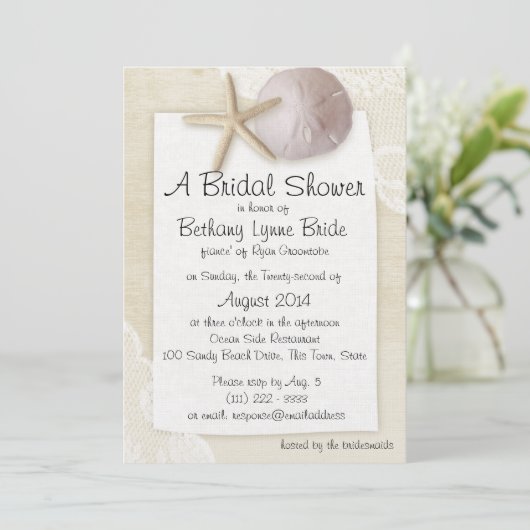 Schattig strand en witte kant bruids douches kaart (Staand voorkant)