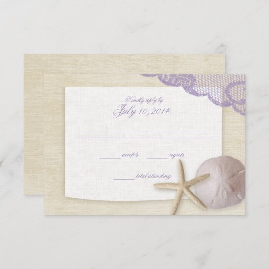 Schattig strand lavendel bruiloft reactie RSVP kaartje (Voorkant / Achterkant)
