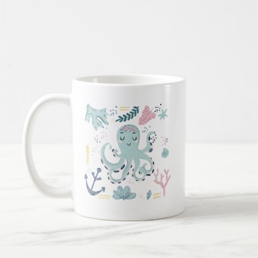 schattig strand octopus add monogram koffiemok (Links)