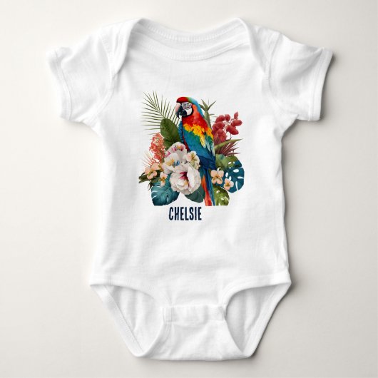schattig strand papegaai toevoegen naam unisex romper (Voorkant)