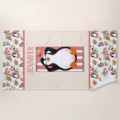 schattig strand pinguïn naam toevoegen Beach Towel Strandlaken (Voorkant)