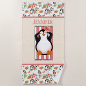 schattig strand pinguïn naam toevoegen Beach Towel Strandlaken (Voorkant)