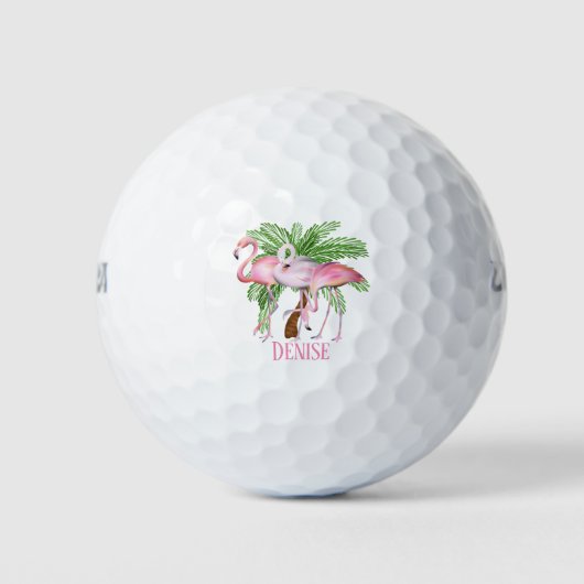 schattig strand roze flamingo naam toevoegen Golf  Golfballen (Voorkant)