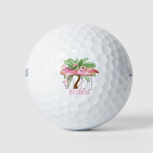 schattig strand roze flamingo naam toevoegen Golf  Golfballen (Voorkant)