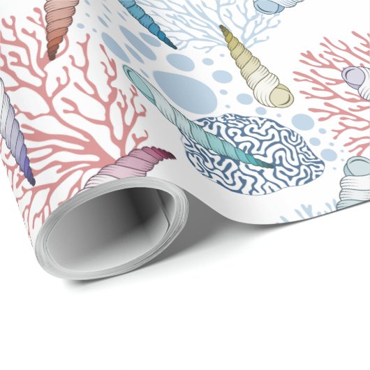 Schattig strand schelp koraal patroon cadeaupapier (Rol Hoek)