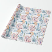 Schattig strand schelp koraal patroon cadeaupapier (Uitgerold)