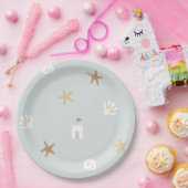 Schattig strand schelp zandkasteel zeesterren papieren bordje (Feest)