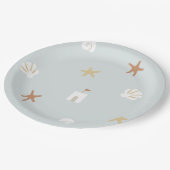 Schattig strand schelp zandkasteel zeesterren papieren bordje (Gekanteld)