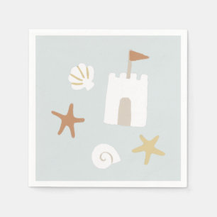 Schattig strand schelp zandkasteel zeesterren servet