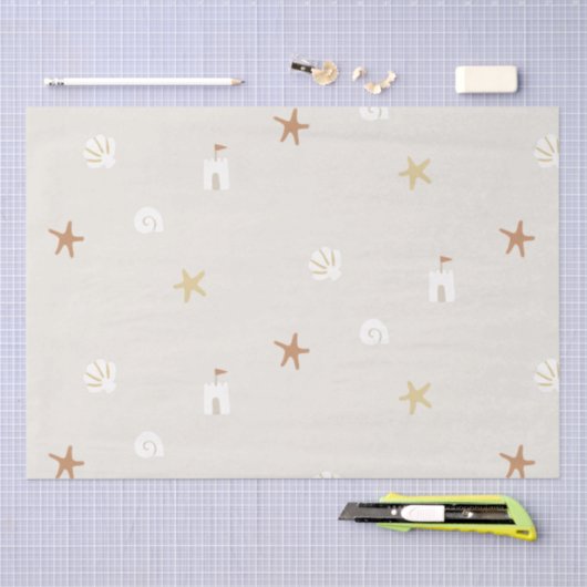 Schattig strand schelp zandkasteel zeesterren tissuepapier (Craft)