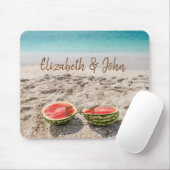 Schattig strand, zand, watermeloen - op maat gemaa muismat (Met muis)