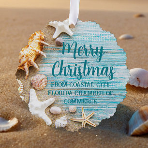 Schattig strandbedrijf Kerst Schelp Aangepast Ornament Kaart