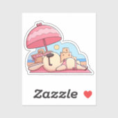 Schattig strandkonijn in roze sticker (Vel)