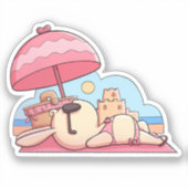 Schattig strandkonijn in roze sticker (Voorkant)