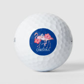 schattig strandroze flamingo voegt naam toe golfballen (Voorkant)