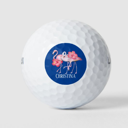 schattig strandroze flamingo voegt naam toe golfballen (Voorkant)