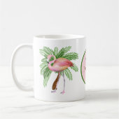 schattig strandroze flamingo voegt naam toe koffiemok (Links)