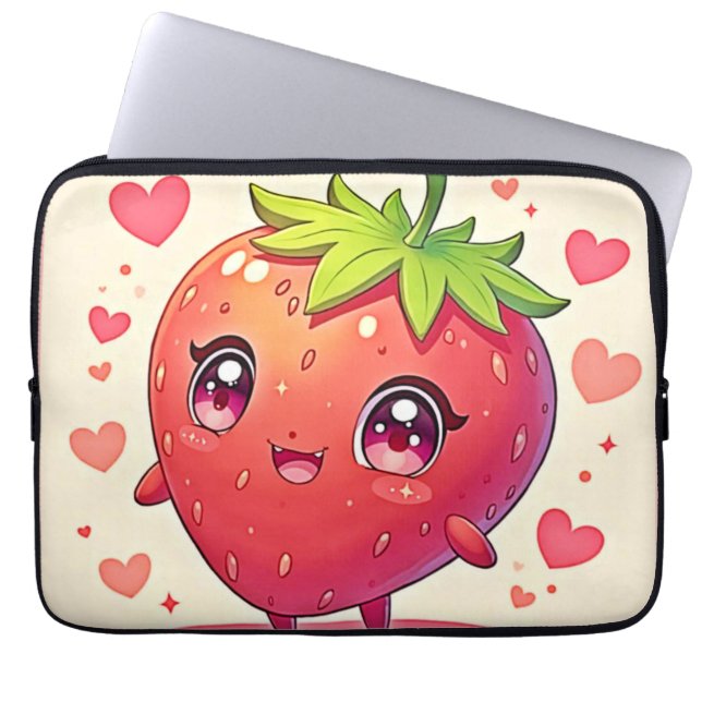 Schattig Strawberry Love Design Laptop Sleeve (Voorkant)